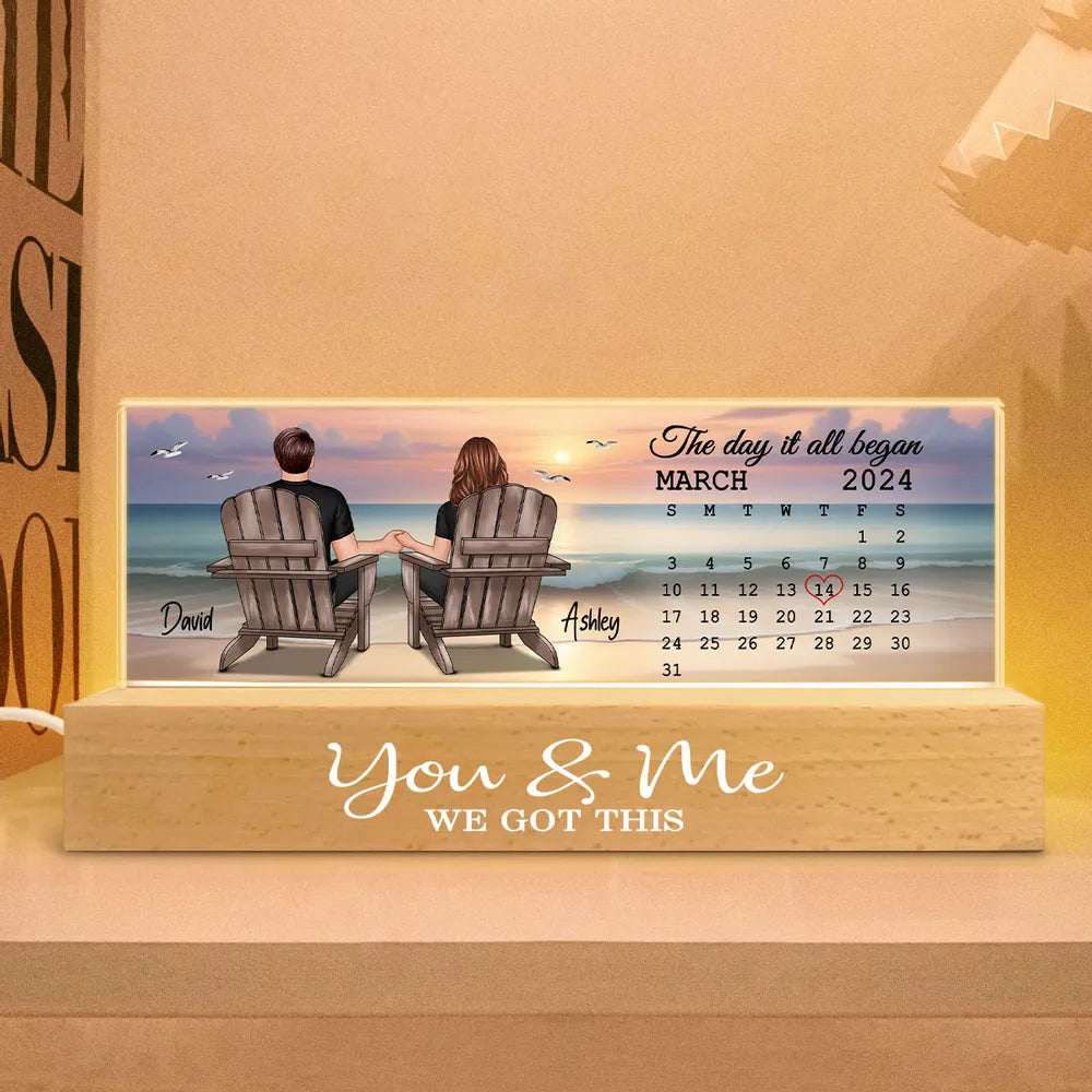 Beach Couple Sunset View - Personalized 3D LED Light Wooden Base - Gift For Couple, Anniversary Gift