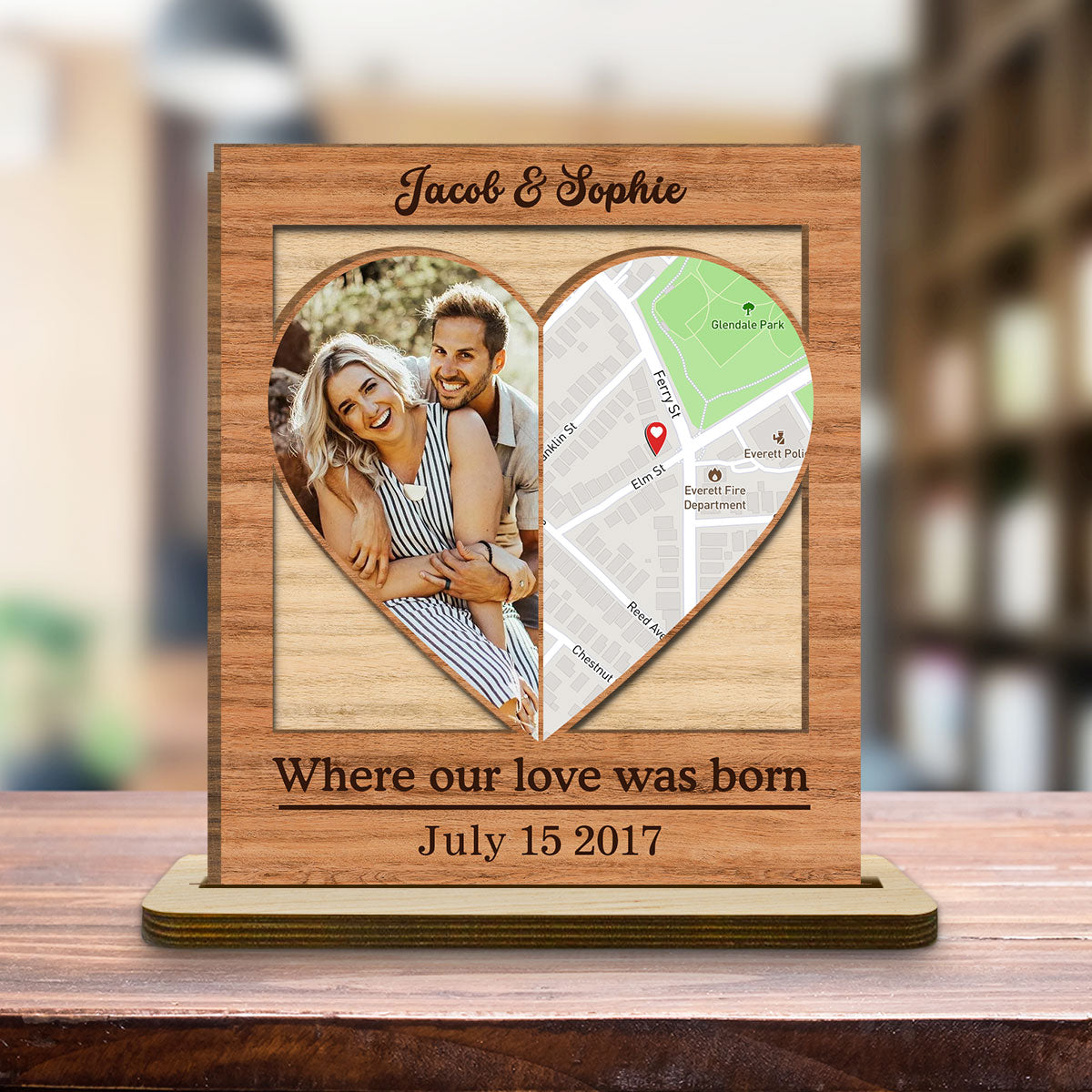 Where Our Love Was Born - Personalized Wooden Plaque With Flat Base - Anniversary Gift, Valentine's Day Gift For Couple
