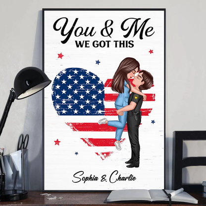 Couple Portrait, Firefighter, Nurse, Police Officer, Military - Personalized Canvas - 4th of July Gift by Couple