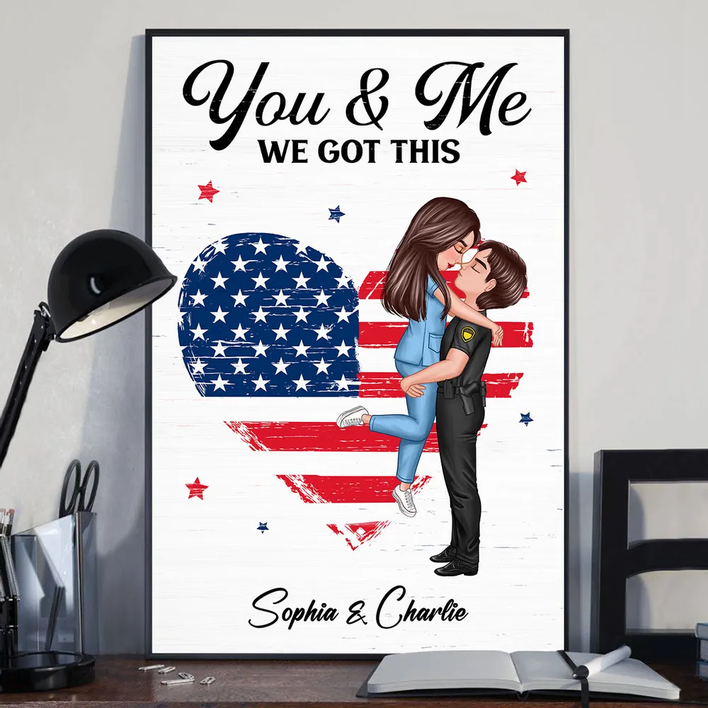 Couple Portrait, Firefighter, Nurse, Police Officer, Military - Personalized Canvas - 4th of July Gift by Couple