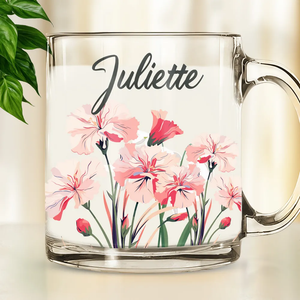 Custom Name Blooming Birth Month Flowers - Personalized Glass Mug - Gift For Sister, BFF, Friends