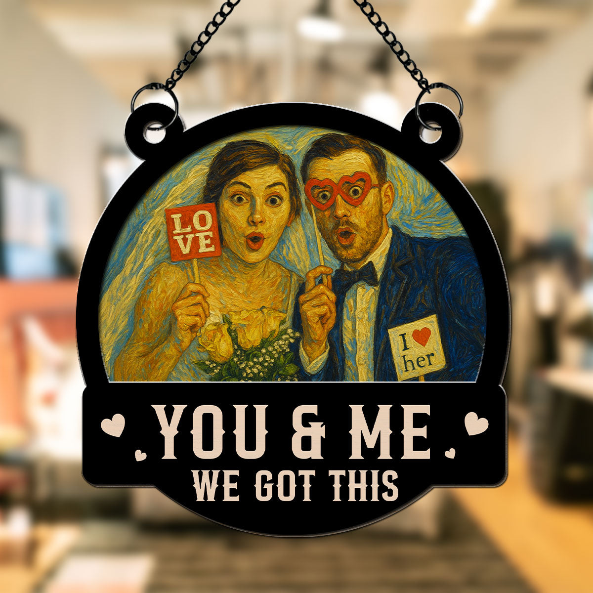 You & Me We Got This Modern Art Style Custom Photo - Personalized Suncatcher Ornament - Gift For Couple