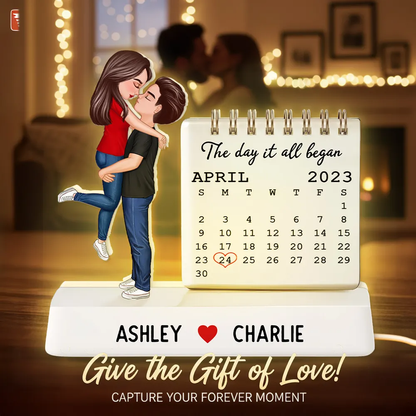 Couple Hugging Kissing The Day Our Story Began - Personalized Acrylic Light Box - Anniversary, Valentine's Day Gift For Couple