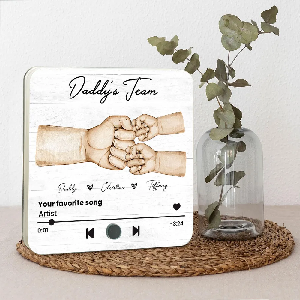 Daddy's Team Fist Bump - Personalized Music Fridge Magnet - Father's Day Gift For Dad