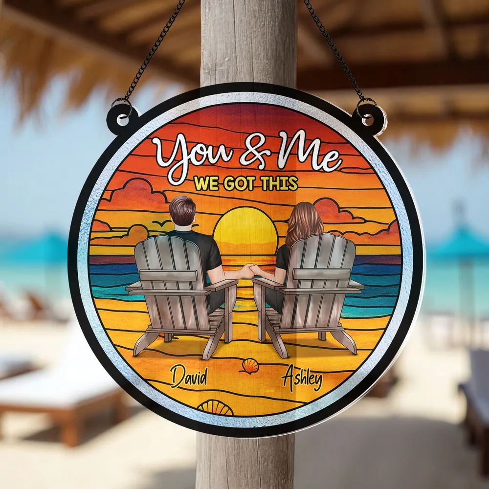 Couple Beach Landscape - Personalized Suncatcher Stained Glass - Gift For Couple, Anniversary Gift