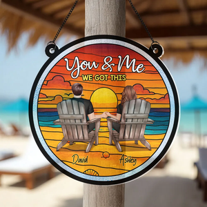 Couple Beach Landscape - Personalized Suncatcher Stained Glass - Gift For Couple, Anniversary Gift
