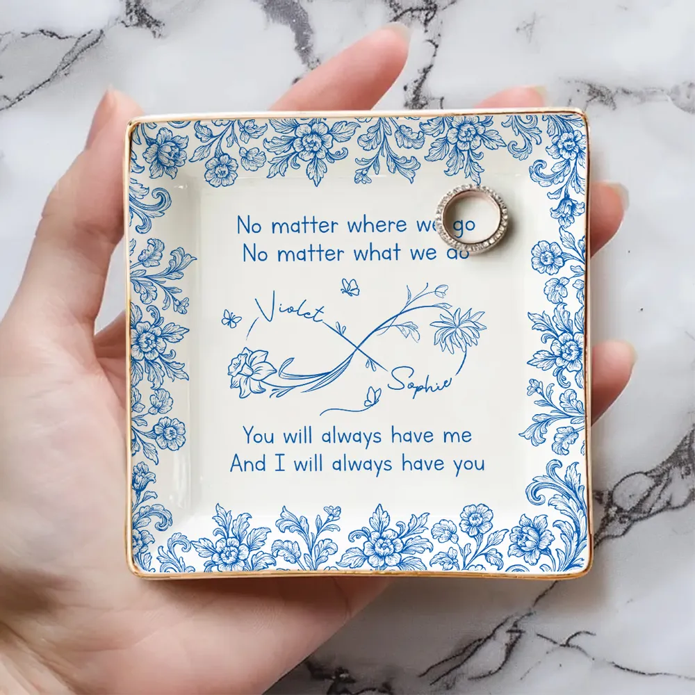 Bestie I Always Have You Blue Toile Birth Flower - Personalized Jewelry Plate - Gift For Bestie, Soul Sister, BFF