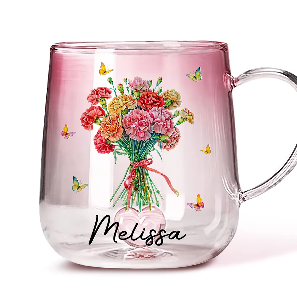 Custom Birth Month Flower Bouquet - Personalized Gradient Glass Mug - Birthday Gift, Mother's Day Gift