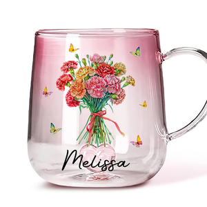 Custom Birth Month Flower Bouquet - Personalized Gradient Glass Mug - Birthday Gift, Mother's Day Gift