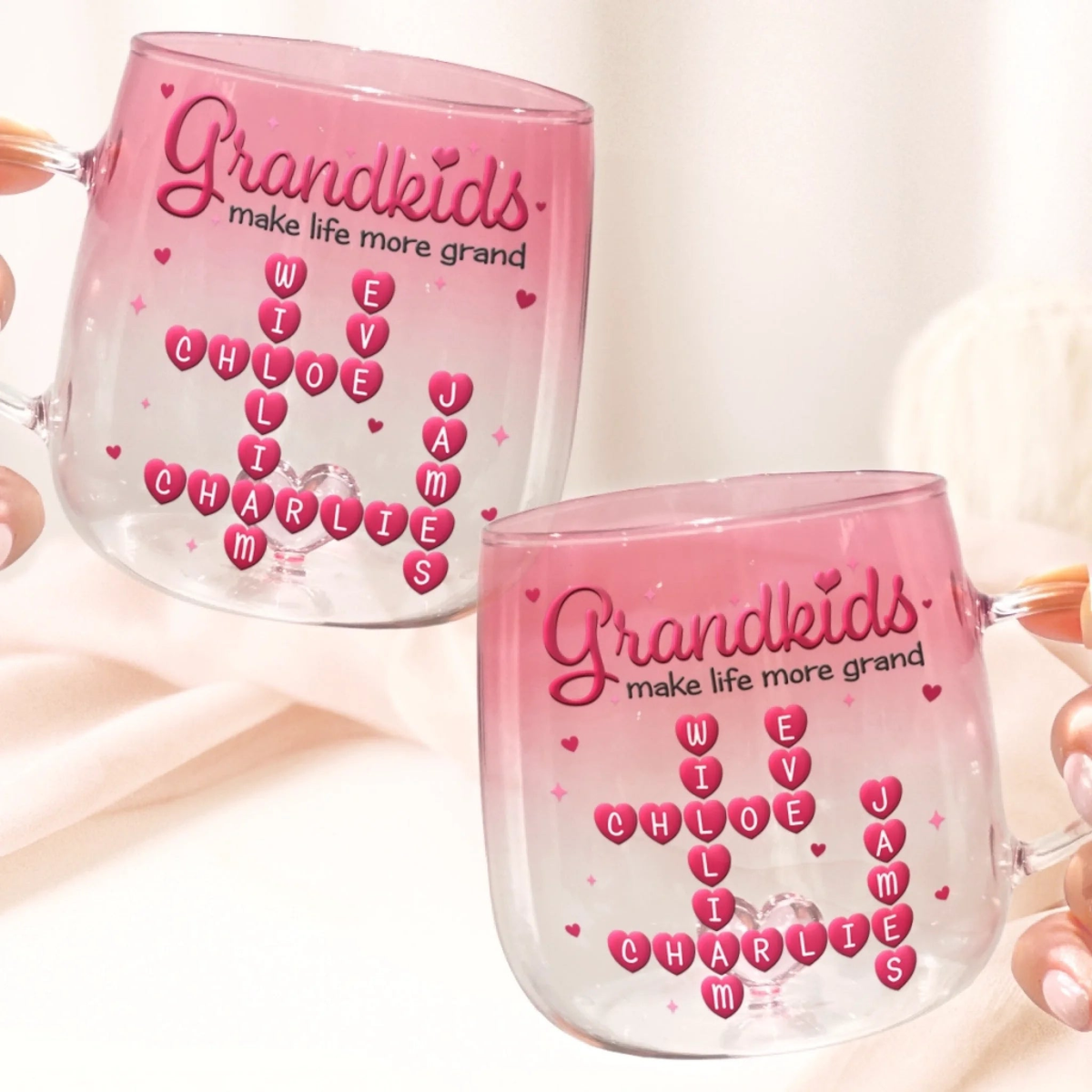 Grandkids Make My Life More Grand - Personalized Gradient Glass Mug - Gift For Grandma, Mother's Day Gift