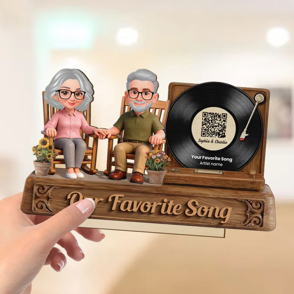 3D Effect Old Couple Sitting On Rocking Chair Favorite Song - Personalized Wooden Plaque - Anniversary Gift For Couple