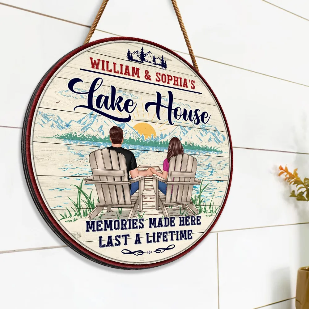 Lake House Couple Memories Made Here Last A Life Time - Personalized Wood Sign - Gift For Couple