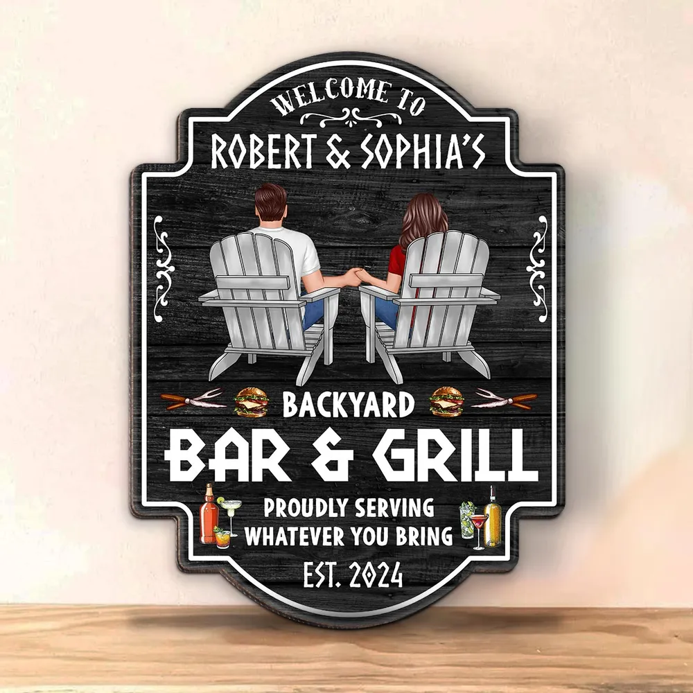 Backyard Bar & Grill Proudly Serving Whatever You Bring - Personalized Wood Sign - Housewarming, Birthday, Anniversary Gift for Him, Her