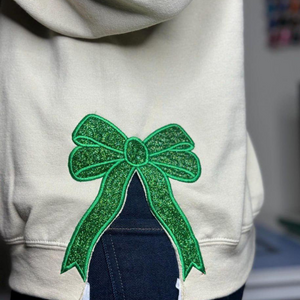 Retro Obsessive Cup Disorder Christmas Side Bow Applique Sweatshirt, Embroidered Bow Sweatshirt, Merry Christmas Embroidery, Custom Name