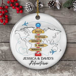 Travel Couple Goal, Personalized Custom 3D Inflated Effect Ceramic Ornament, Christmas Gift For Couple
