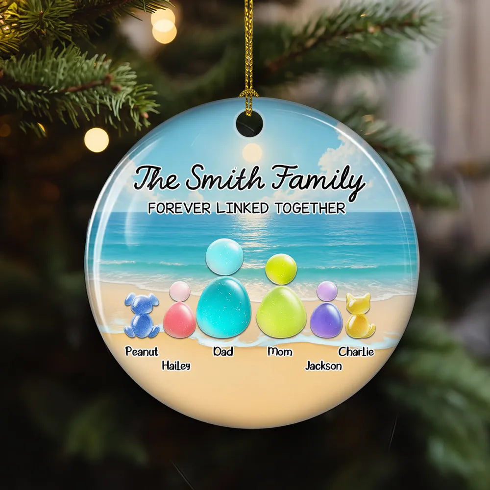 Sea Glass Family Forever Linked Together - Personalized Ornament - Christmas Gift For Family