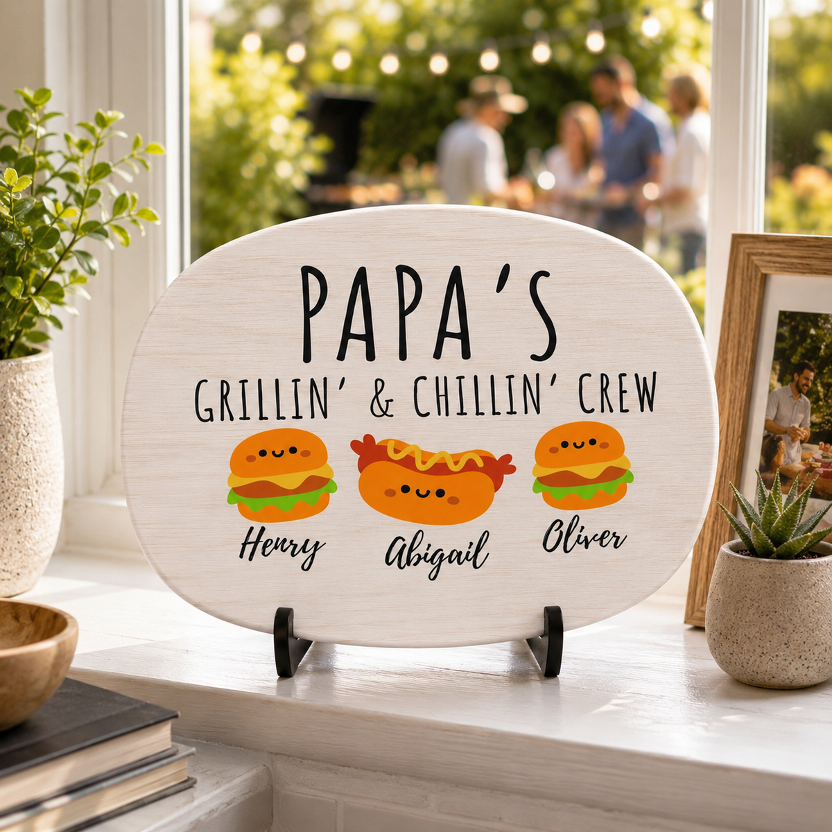 Personalized Dad Grilling Platter With Kids Names, BBQ Serving Tray Gift For Dad Grandpa, Fathers Day Grill Plate, Hamburger Serving Dish