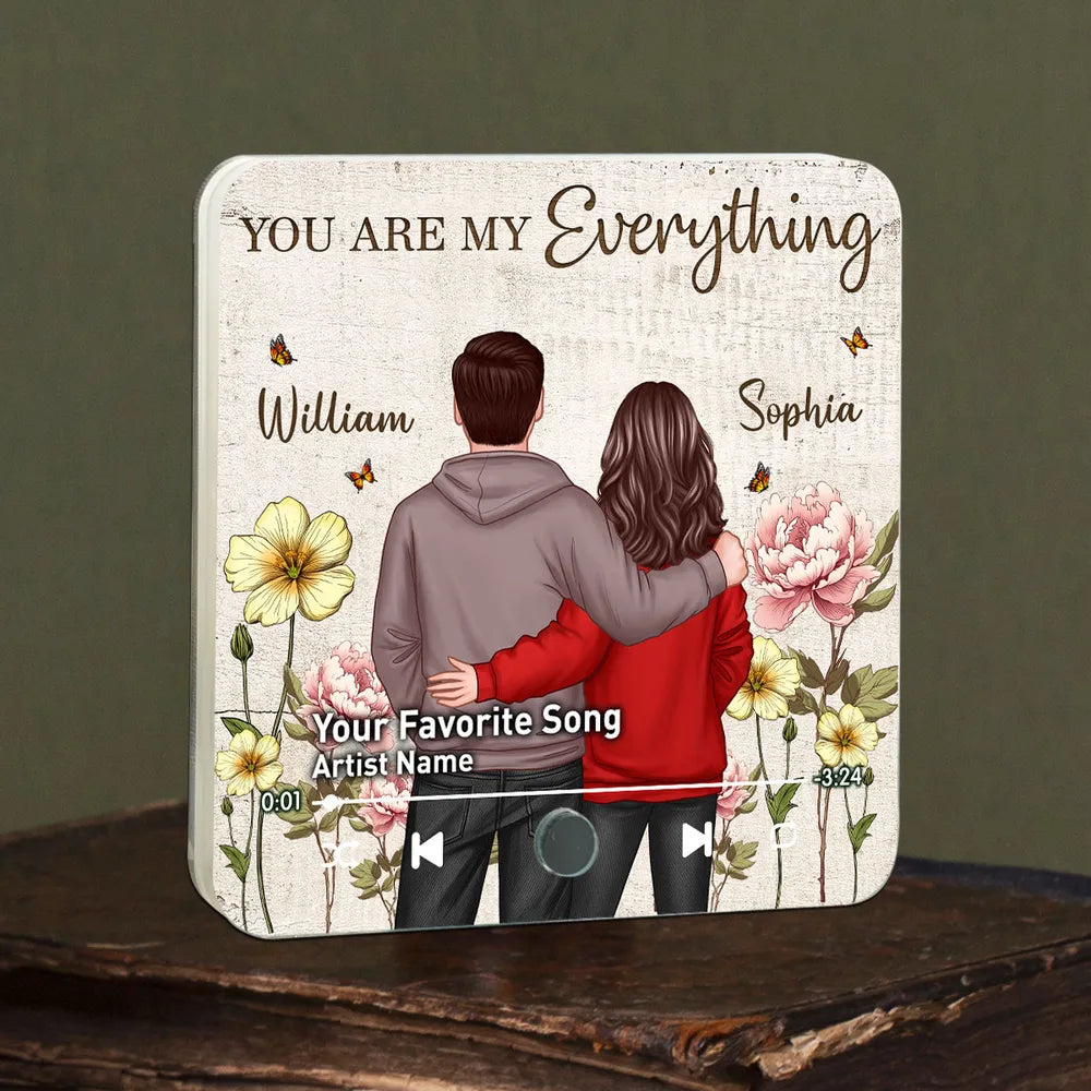 Couple Birth Month Flower Favorite Song - Personalized Music Fridge Magnet, Heartfelt Gift For Couple