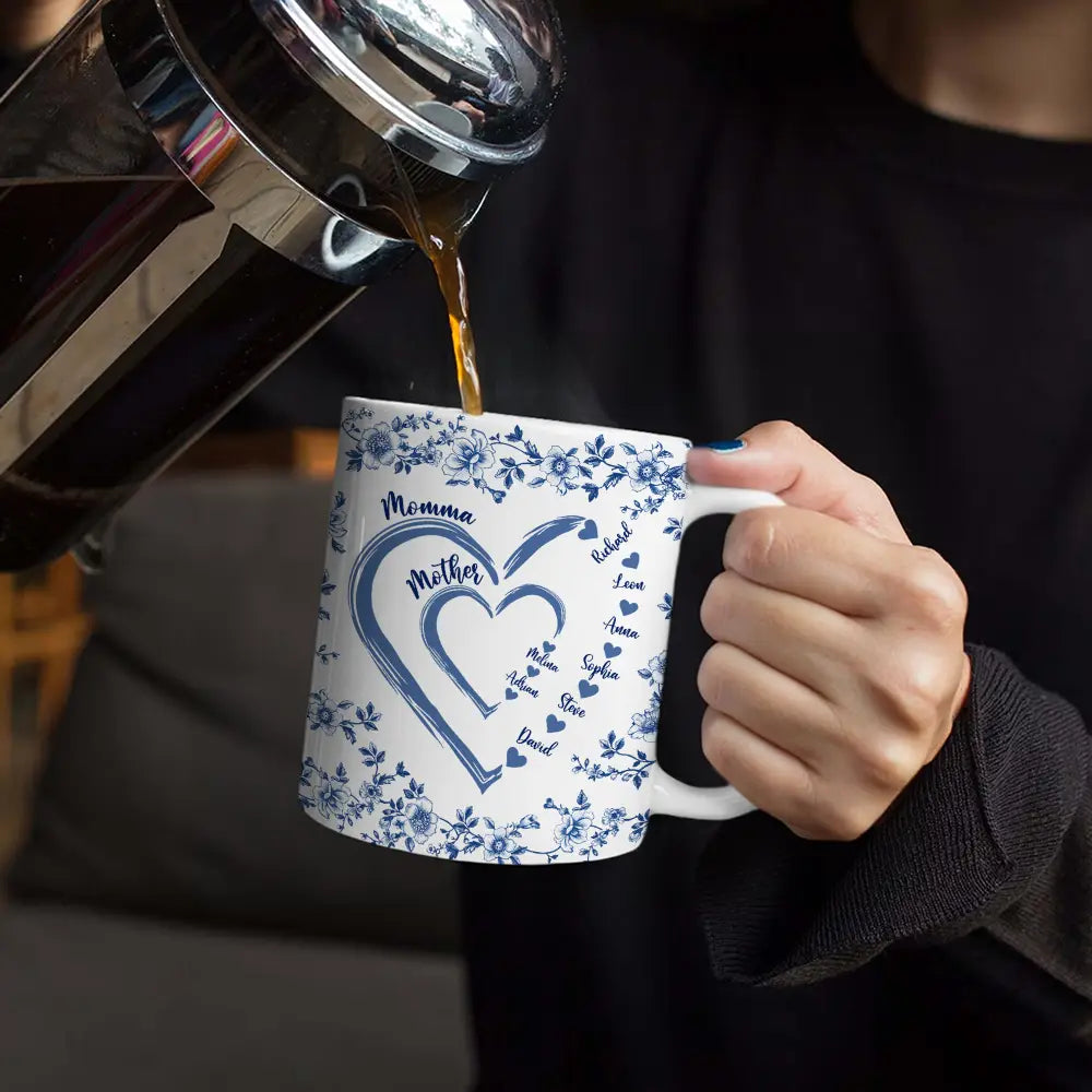 Mom Grandma Toile De Jouy Pattern - Personalized Mug - Gift For Mom, Gift For Grandma