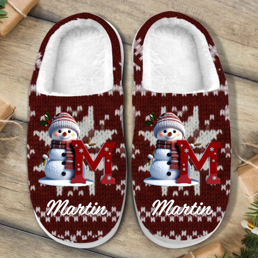 Merry Christmas Snowman - Personalized Fleece Slippers - Christmas Gift