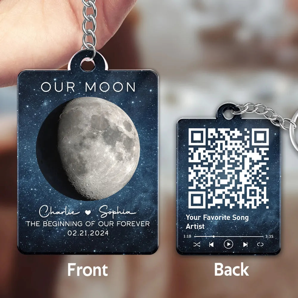 Our Moon Couple Moon Phase - Personalized Acrylic Keychain - Anniversary Gift For Him Gift For Her