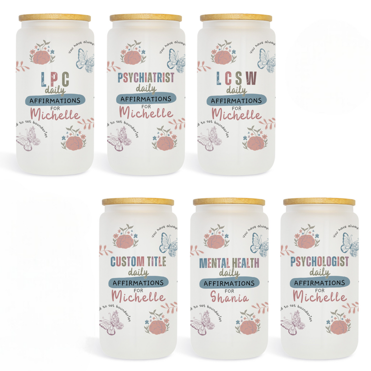 Daily Affirmations Personalized Behavior Analyst Mental Health Glass Tumbler, Daily Reminders Gift For Behavior Analyst, Iced Coffee Glass Cup