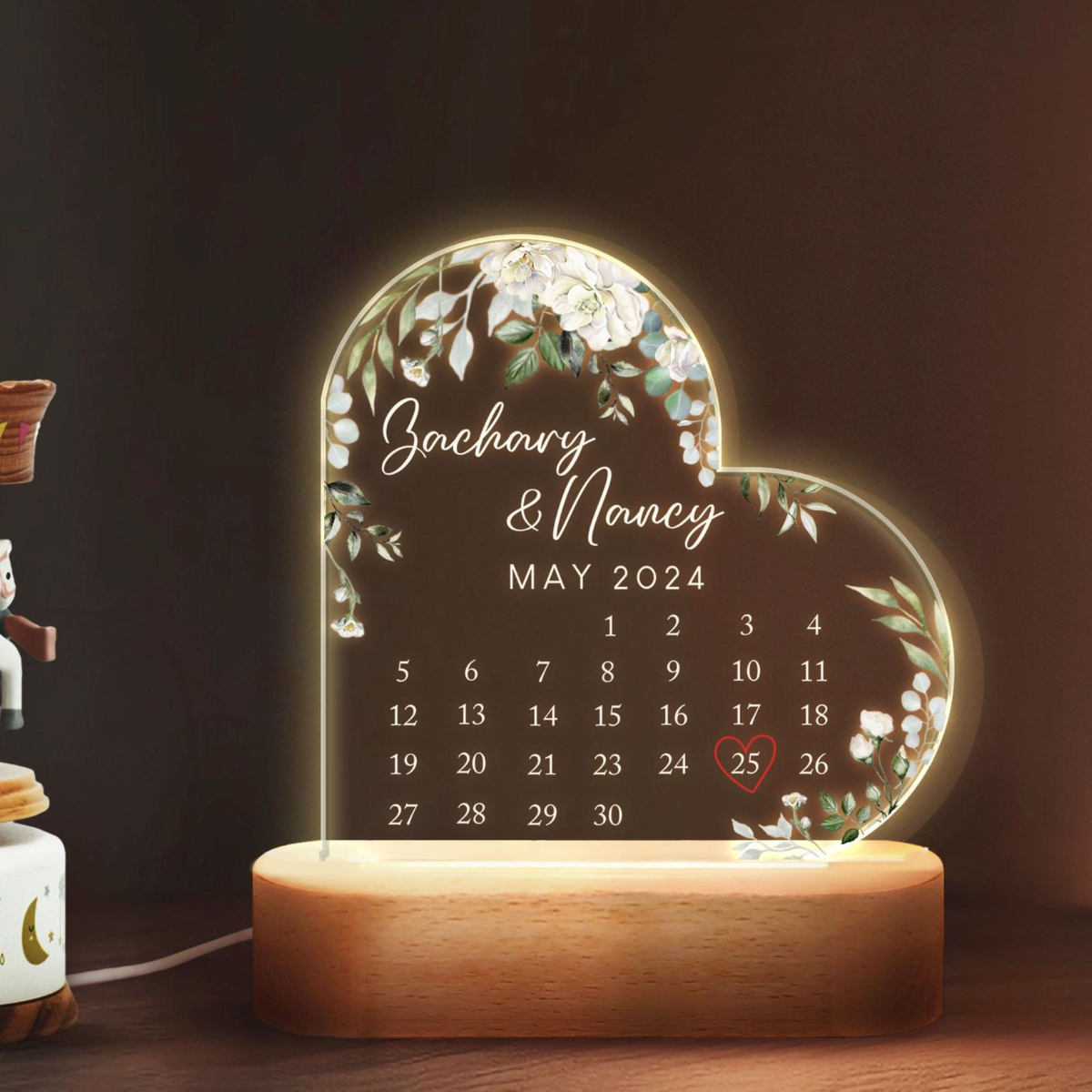 Personalized Couple Calendar LED Light, Anniversary Date Calendar Acrylic Plaque, Acrylic Plaque Gift for Couple, Couple Gifts, Gift For Her