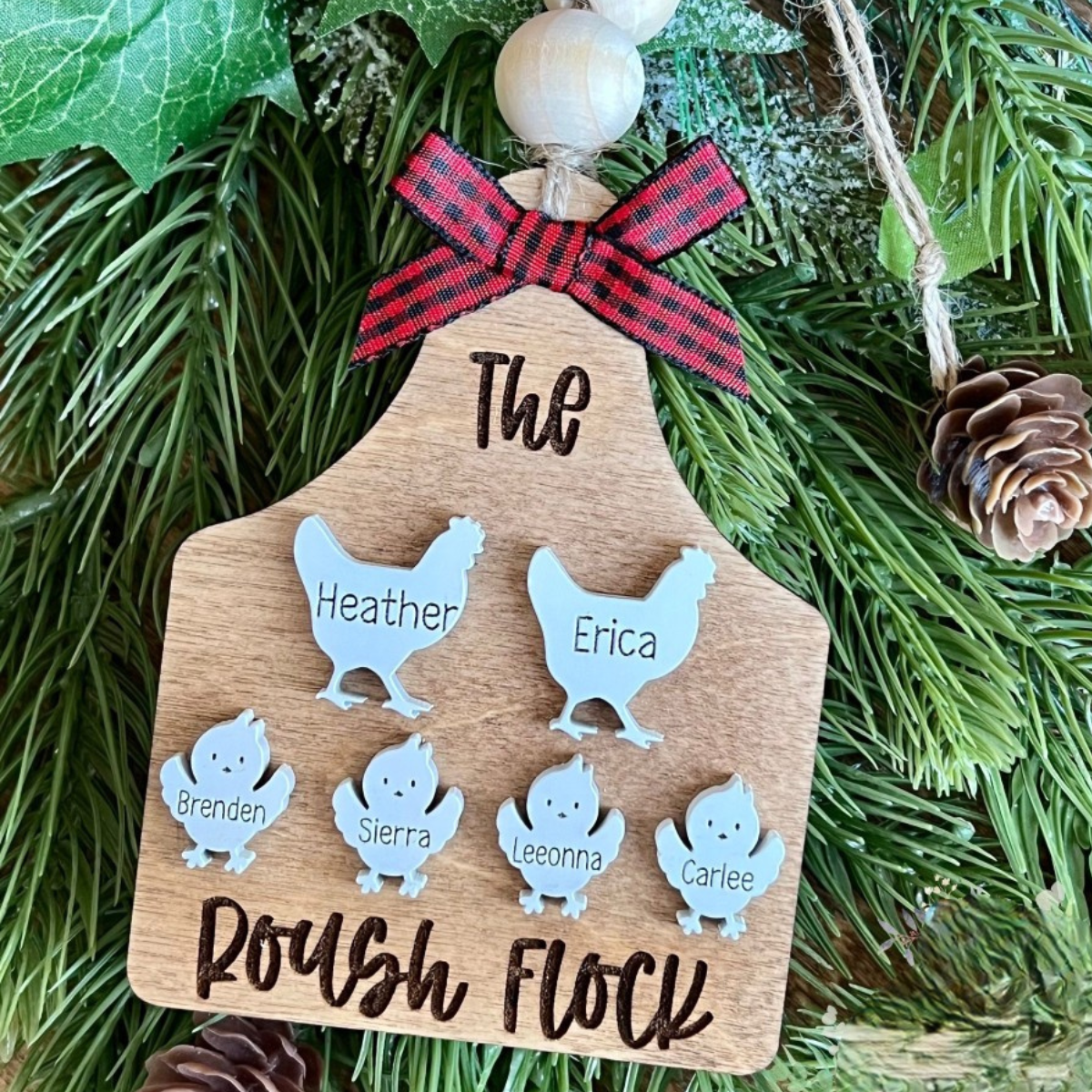 Our Flock Chicken Family - Personalized Layered Wooden Ornament - Christmas Gift For Family