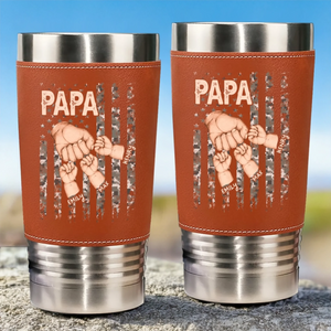 The Hand That Guides Us - Personalized Leather Tumbler - Father's Day, Gift For Dad, Grandpa, Family Members