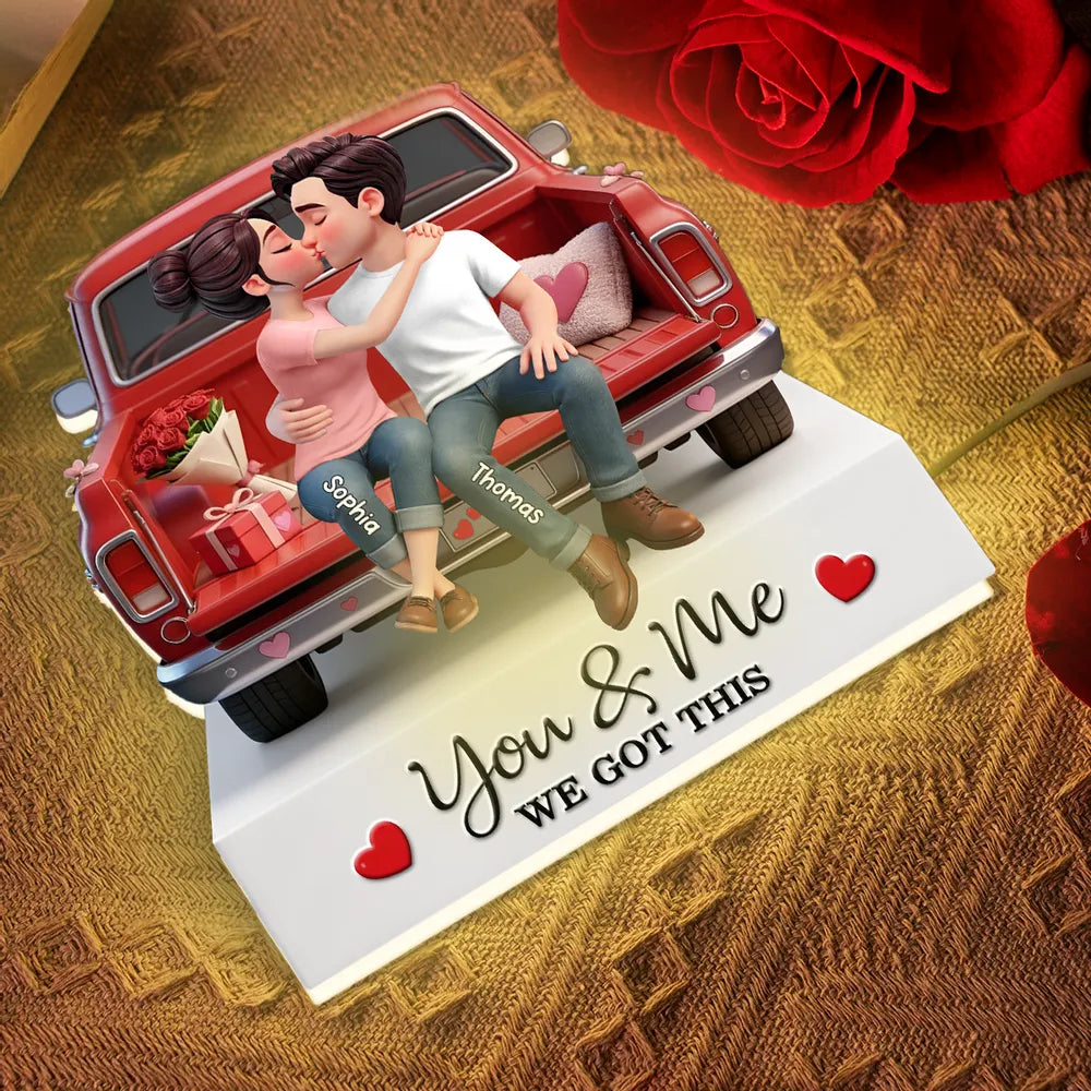 Eternal Love Couple Sitting Kissing Valentine Truck - Personalized Light Box - Valentine's Day Gift For Couple, Anniversary Gift