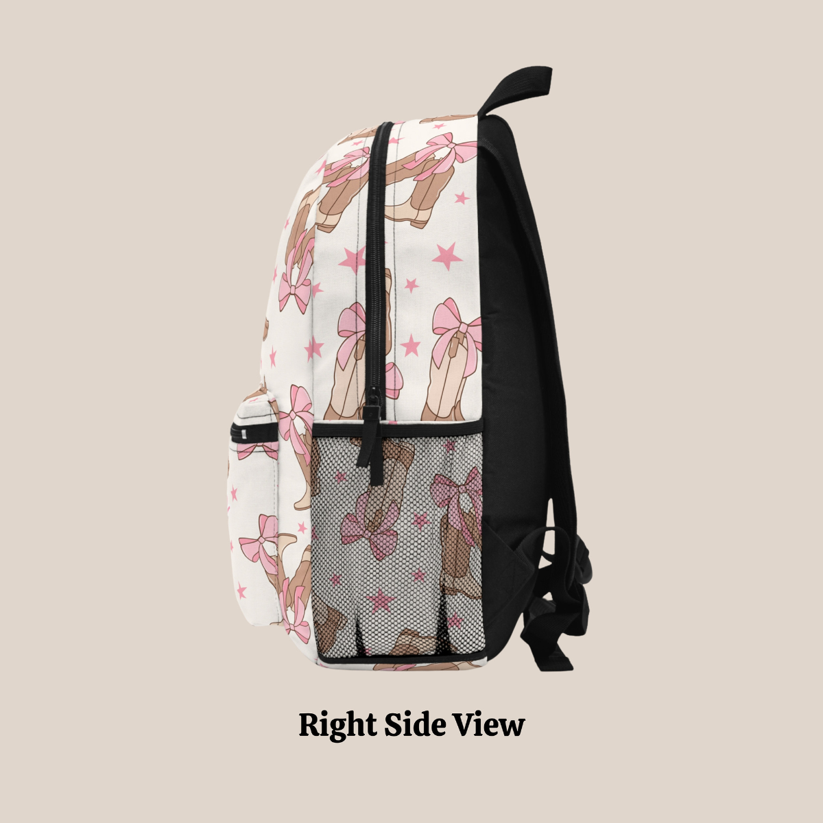 Personalized Coquette Cowgirl Boots Bow Backpack, Back To School Bookbag Custom Name, Girly Pop Birthday Gift