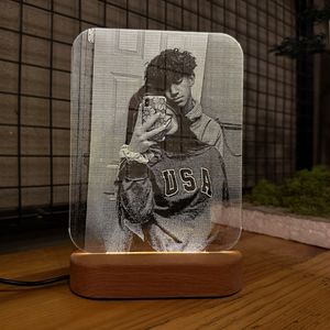 Custom Picture Night Light Wooden Base, Anniversary Gift For Couple, Wedding Gift Couple