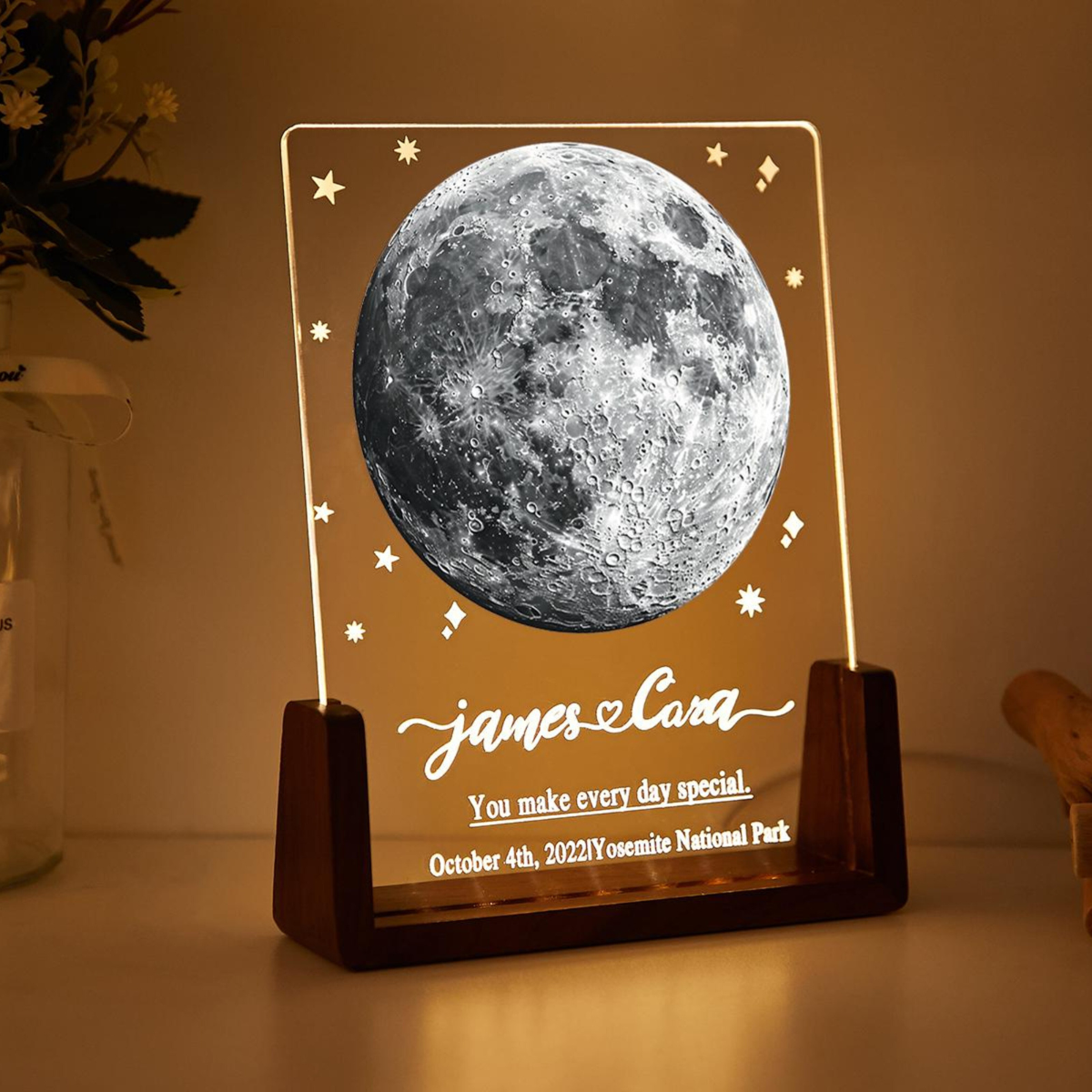 Custom Moon Phase Night light, Birthday Gift, Night Sky By Date, Valentines Days Gift Plaque for Him Her