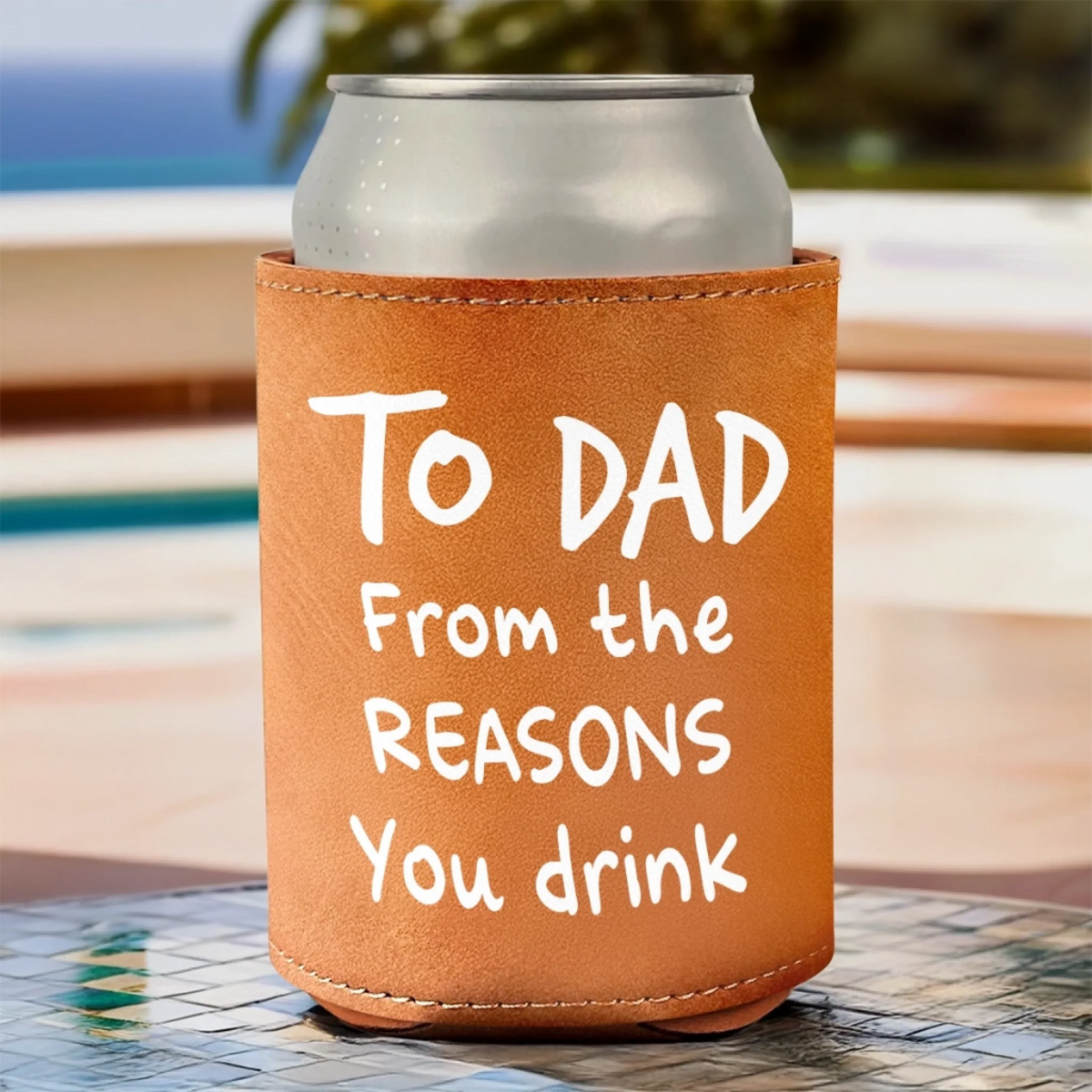 From The Reason You Drink Custom Kid's Photo - Personalized Leather Can Cooler - Gift For Dad, Grandpa, Father's Day Gift