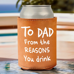 From The Reason You Drink Custom Kid's Photo - Personalized Leather Can Cooler - Gift For Dad, Grandpa, Father's Day Gift