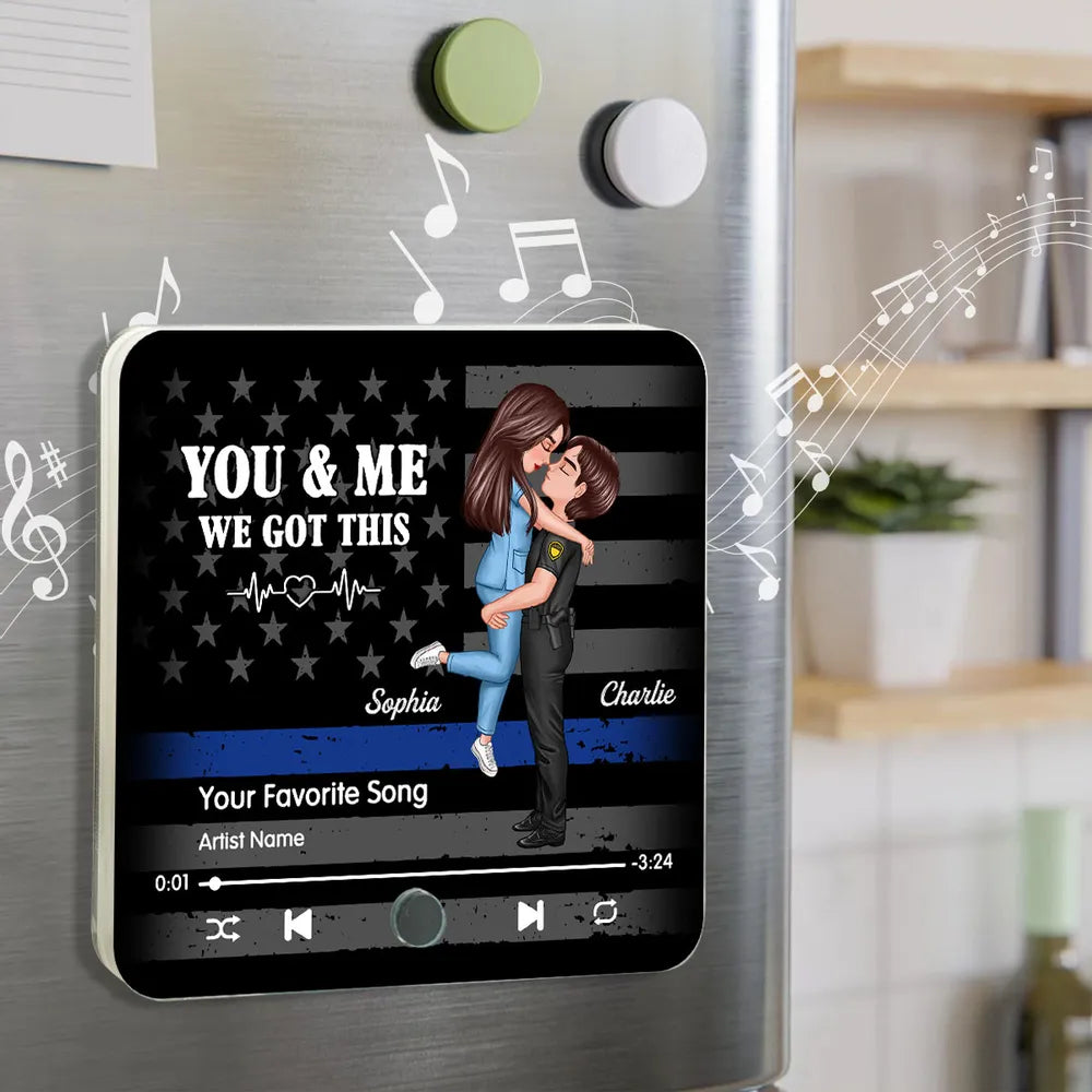 Couple Portrait, Firefighter, Nurse, Police Officer, Military, Personalized Music Fridge Magnet - Gift by Occupation For Couple