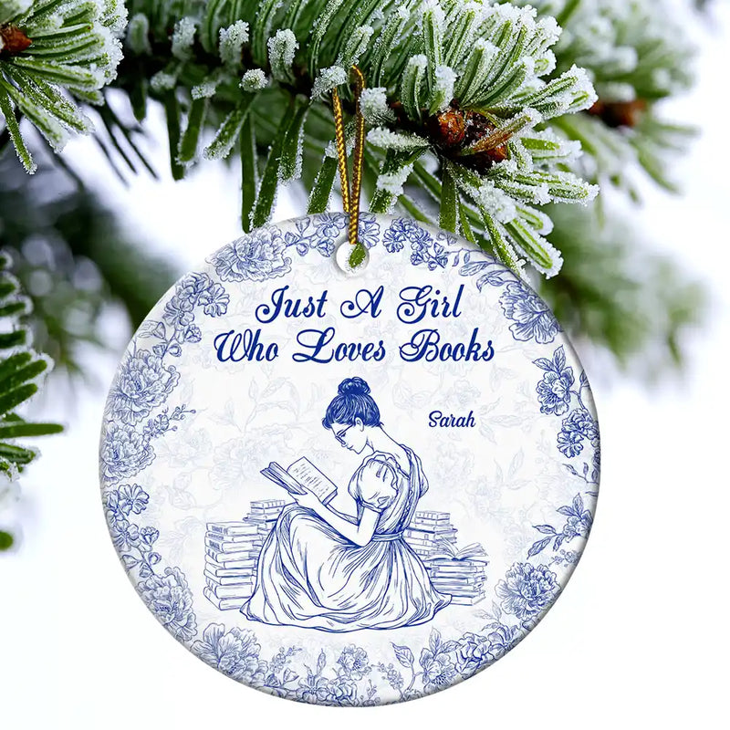 Chinoiserie Toile Just A Girl Who Loves Books - Personalized Ornament - Gift For Book Lovers, Bookworm Gift