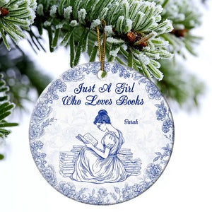 Chinoiserie Toile Just A Girl Who Loves Books - Personalized Ornament - Gift For Book Lovers, Bookworm Gift