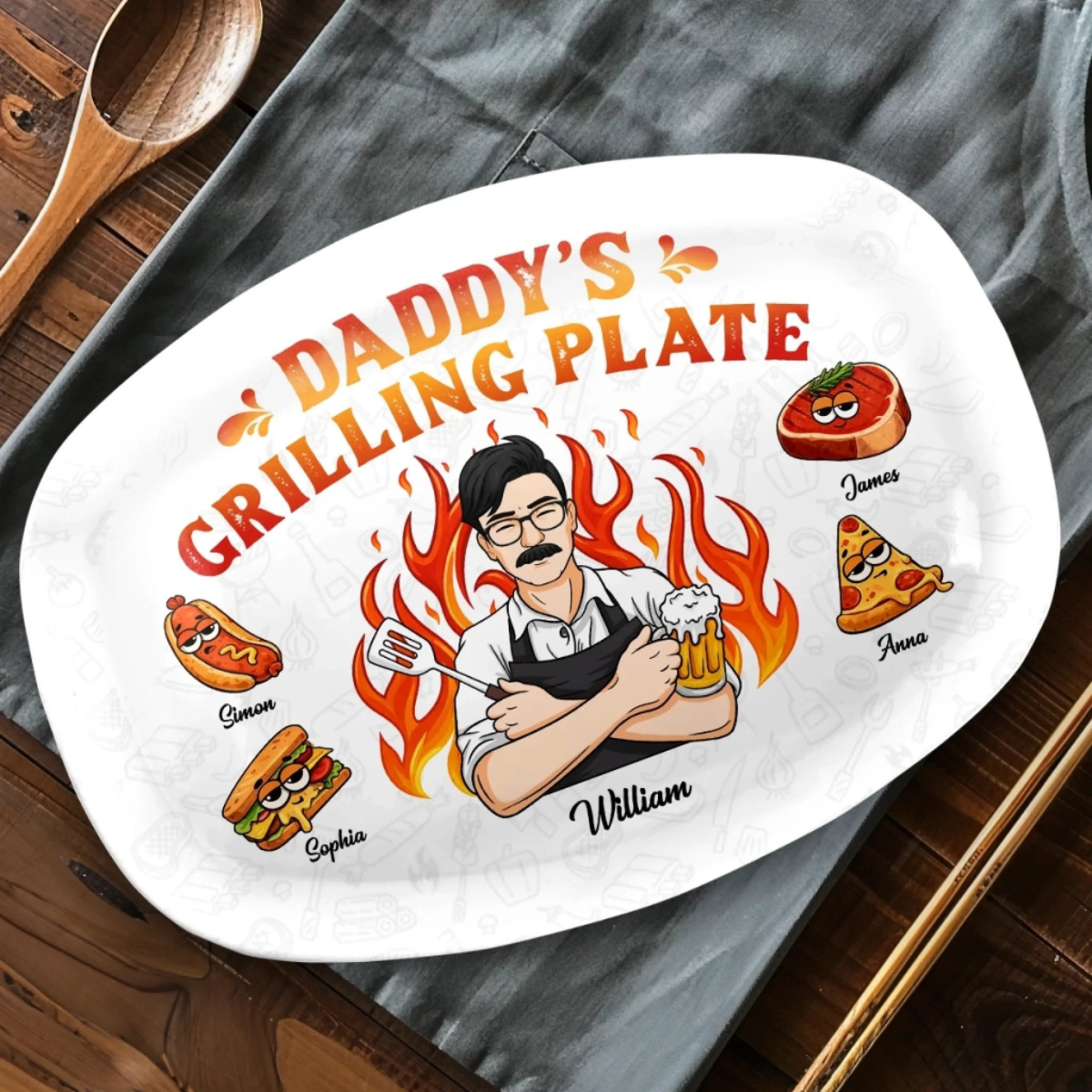 Dad Grandpa King Of The Grill - Personalized Platter - Gift For Father, Gift For Grandfather, Father's Day Gift