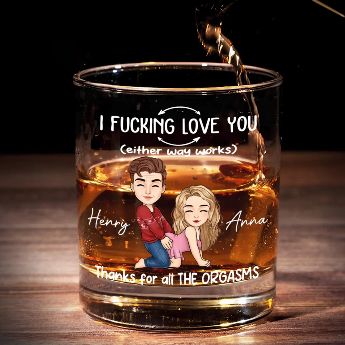I Love You For All The Times Naughty Stick Figures - Personalized Whiskey Glass - Gift For Couple