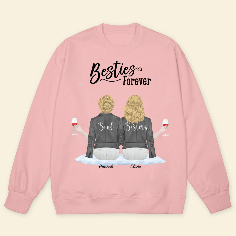 Christmas Besties Forever Wine Glass - Personalized Sweatshirt - Gift For Sisters, Bestie, Friends