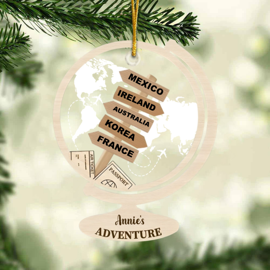 Travel Location Adventure - Personalized Acrylic Ornament - Christmas Gift For Travel Lovers