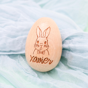 Personalized Wooden Engraved Easter Egg, Bunny Eggs with Name Eggs for Kids, Easter Basket Decoration, Unique Easter Decor, Custom Wood Egg
