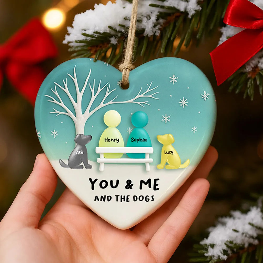 Sea Glass Couple & the Dogs - Personalized Ornament - Christmas Gift for him, Gift for her