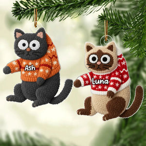 3D Effext Faux Crochet Funny Cat Hanging - Personalized Acrylic Ornament - Christmas Gift for Cat Lovers