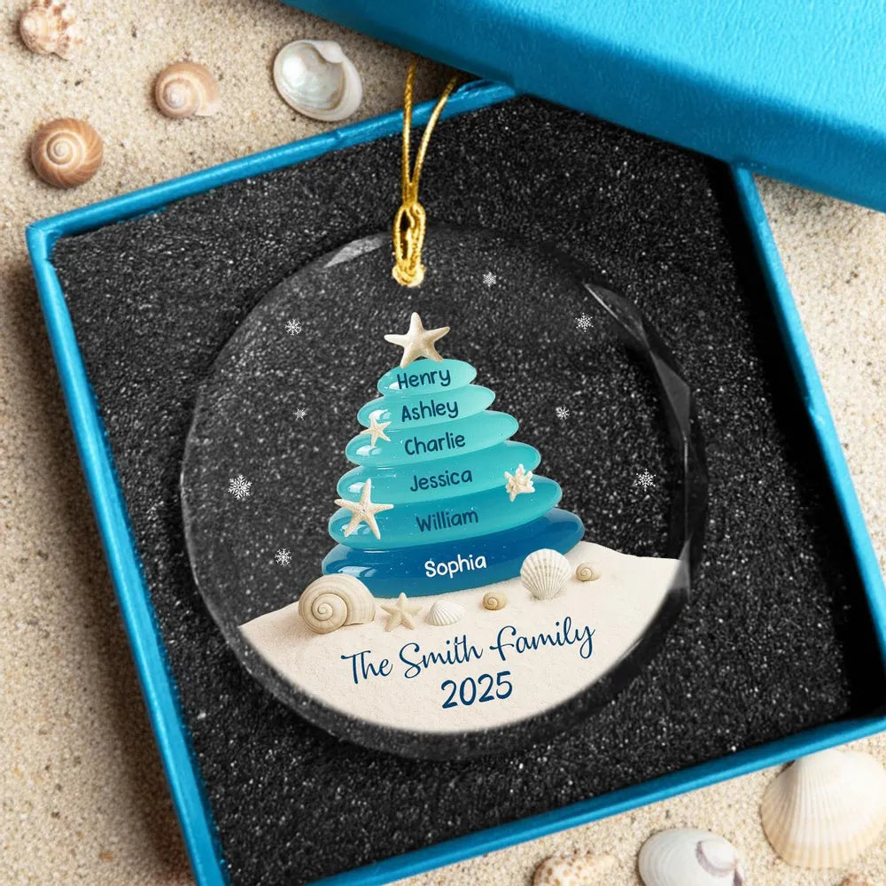 Sea Glass Christmas Tree - Personalized Crystal Ornament - Heartwarming Festive Christmas Decor, Gift For Family