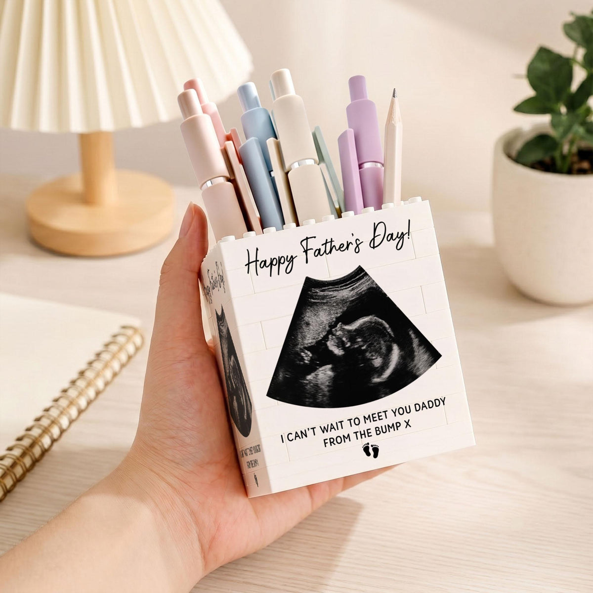 Dad To Be Gift From The Bump, Father's Day Building Block Pen Holder, First Fathers Day Gift For New Dad, Ultrasound Keepsake, New Baby Gift