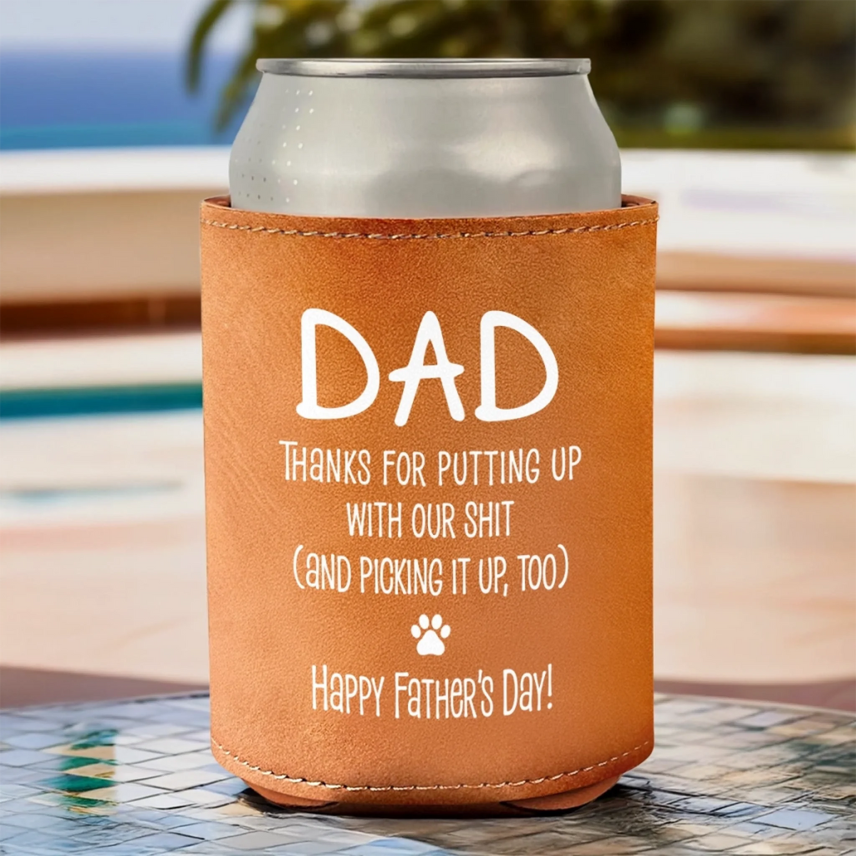 We Woof You Daddy - Personalized Leather Can Cooler - Gift For Dog Dad, Dog Lovers, Father's Day Gift