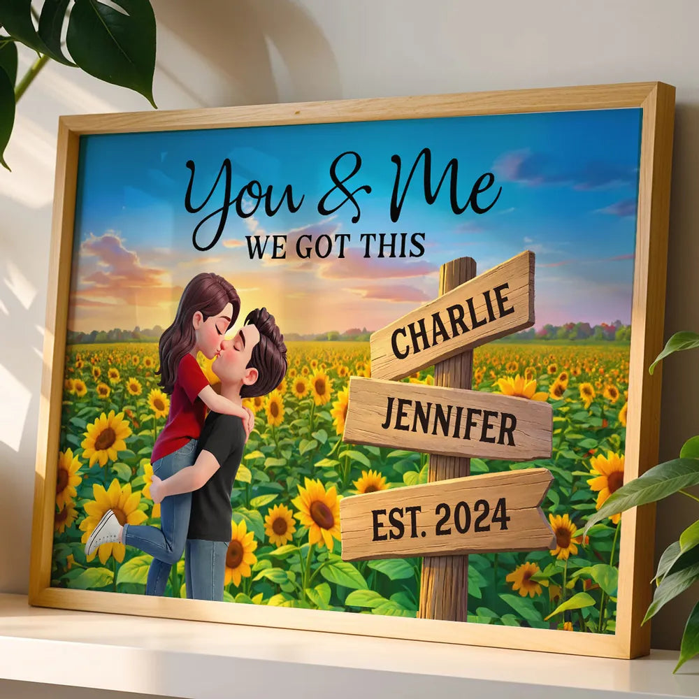 Sunflower Kissing Couple - Personalized Canvas - Anniversary Gift, Valentine's Day Gift For Couple