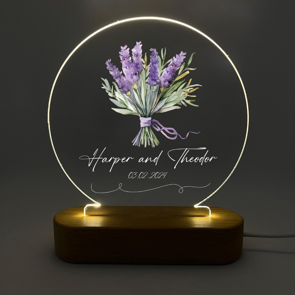 Custom Couples Name Night Light with Sunflower, Personalized Led Night light, Anniversary Gift, Valentines Gift, Unique Wedding Gift